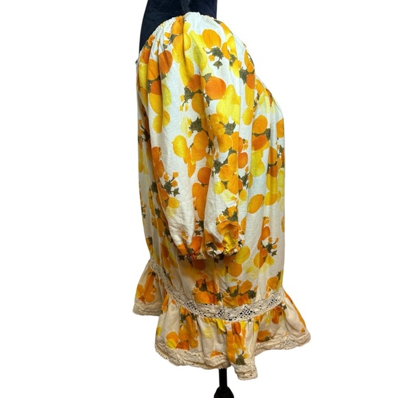 Artelier Nicole Miller | Linen Boho Orange & Lemon Tunic | Sz S - Picture 4 of 10